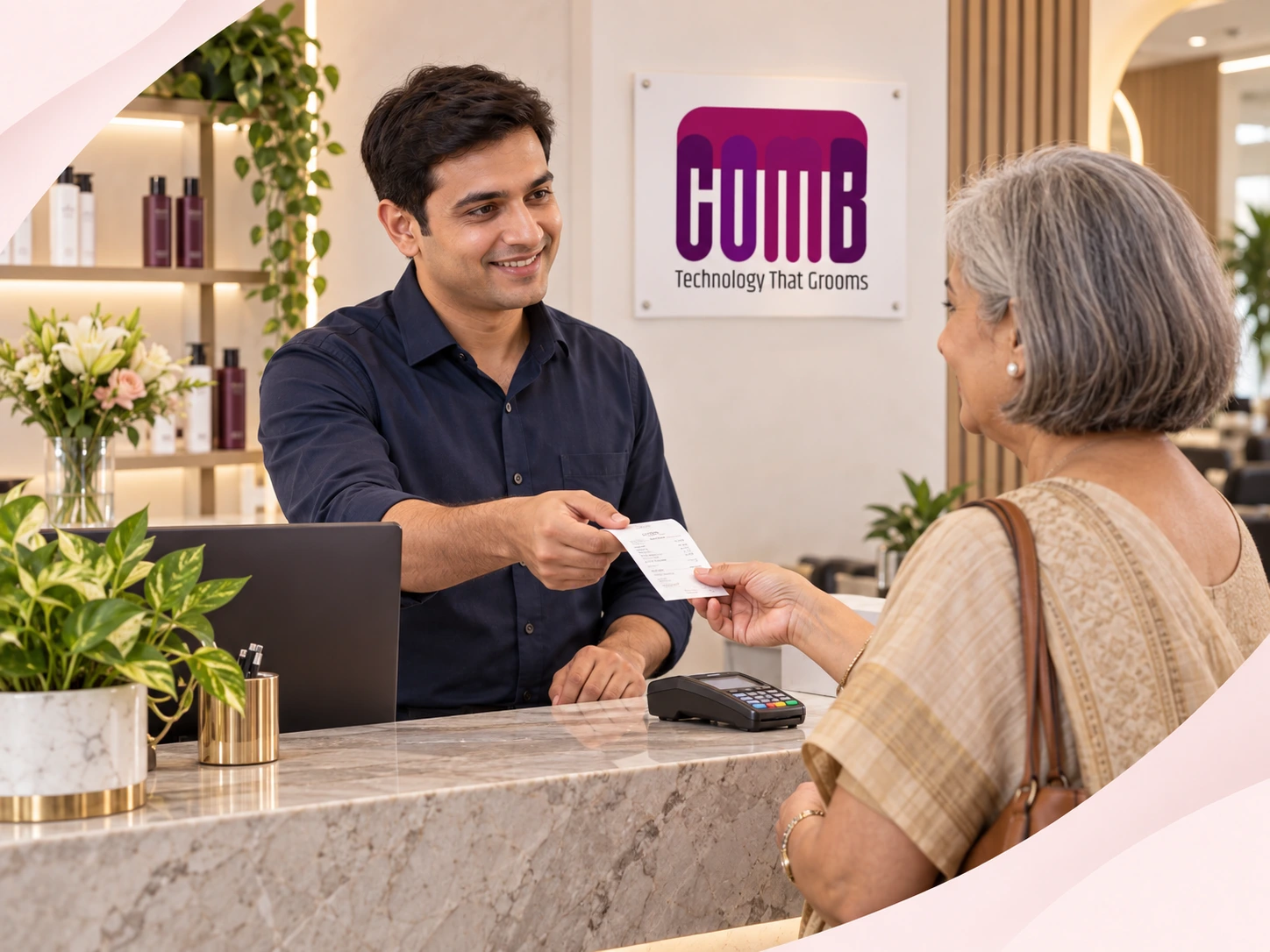 Salon billing at the front desk