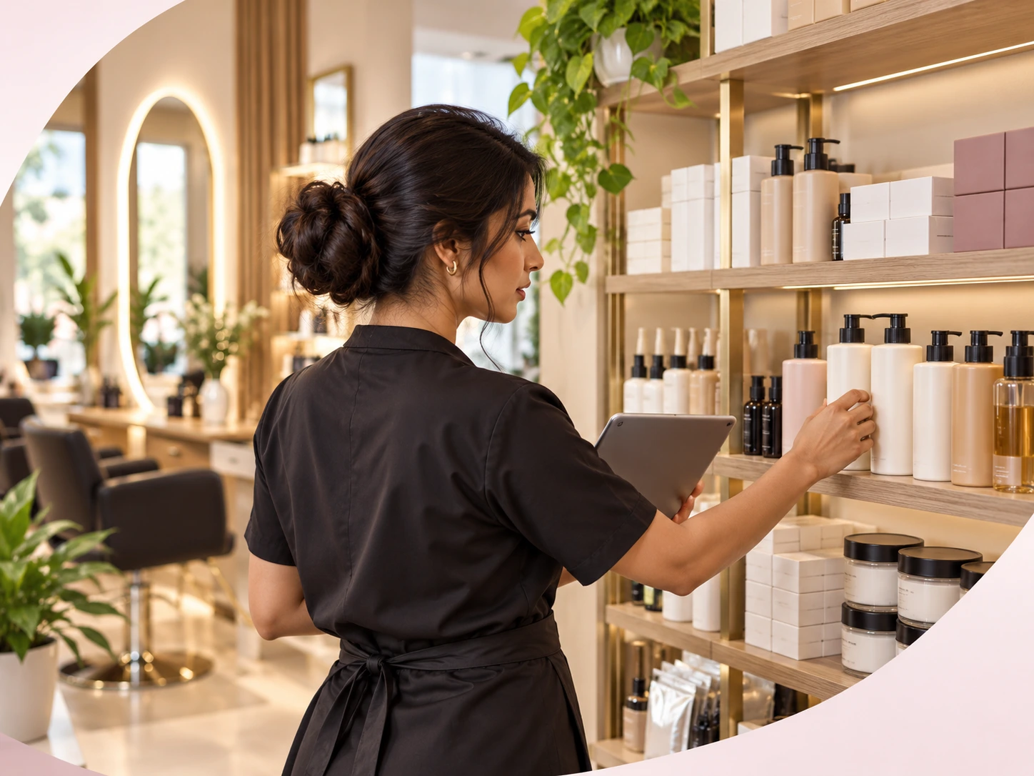 Salon retail products on display